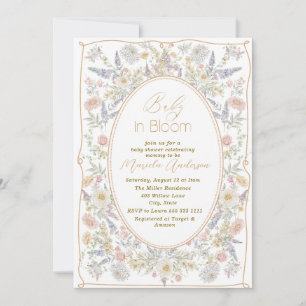 Elegant Watercolor Baby in Blooom Pink flowers   B Invitation