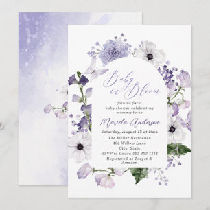 Elegant Watercolor Baby in Blooom Purple flowers Invitation