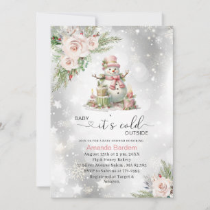 Elegant Watercolor Baby it`s cold outside Baby sh Invitation