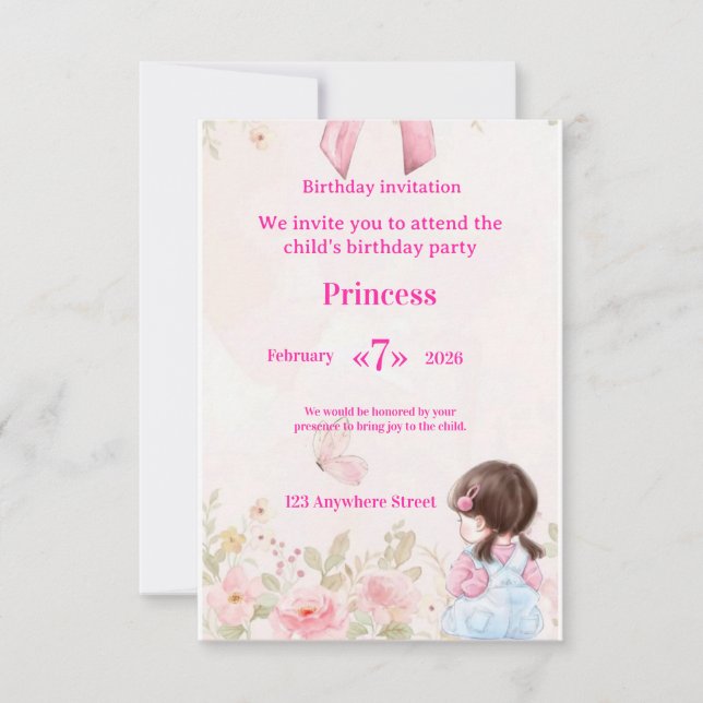  Elegant Watercolor Ballerina Birthday Invitation  (Devant)