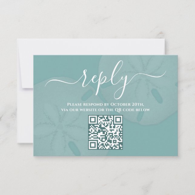 Elegant Watercolor Beach Sand Dollar QR Code RSVP Card (Front)