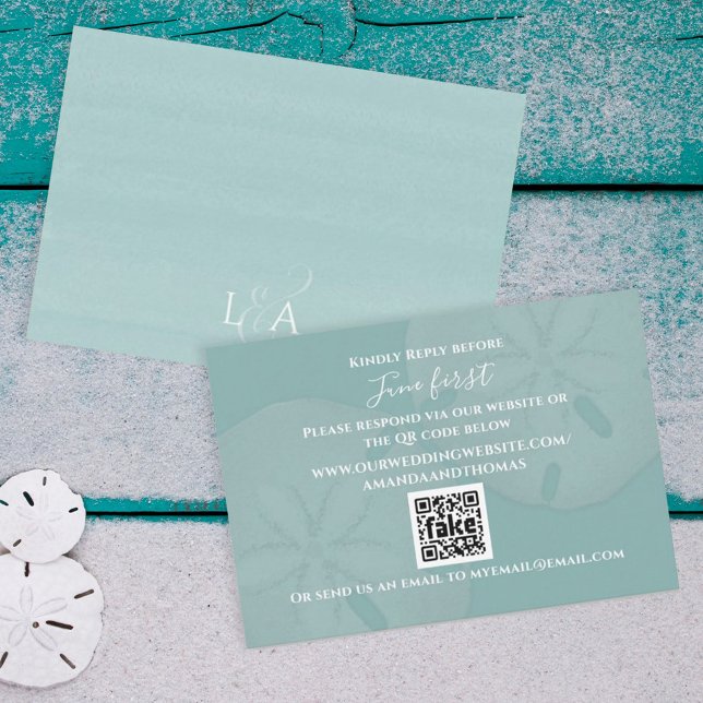 Elegant Watercolor Beach Sand Dollar QR Code RSVP Card (Creator Uploaded)