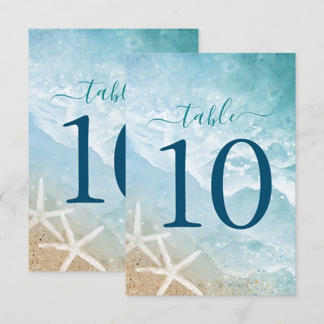 Elegant Watercolor Beach Table Number Cards (Front/Back)