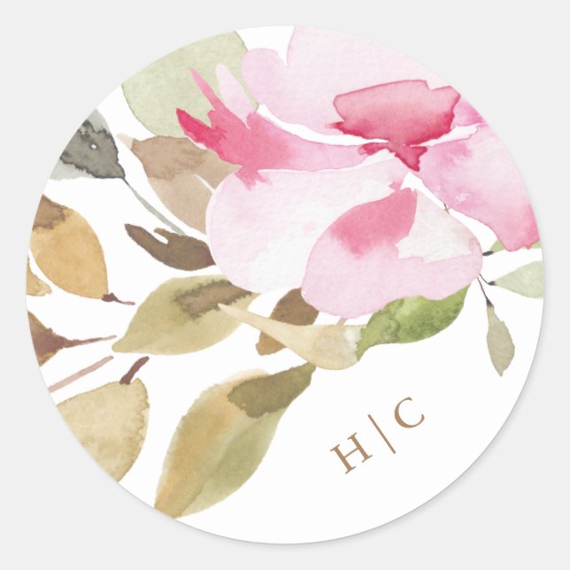 Elegant Watercolor Beautiful Wedding Classic Round Sticker (Front)
