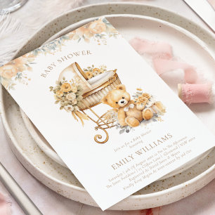 Elegant Watercolor Beige & Gold Baby Shower Invitation