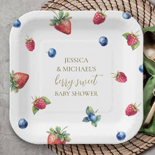 Elegant Watercolor Berry Sweet Baby Shower Paper Plate