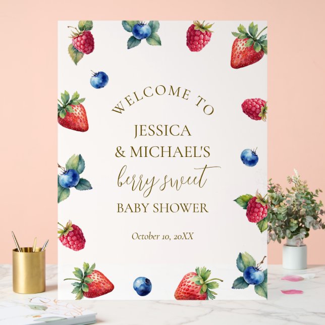 Elegant Watercolor Berry Sweet Baby Shower Welcome Acrylic Sign (Wedding)