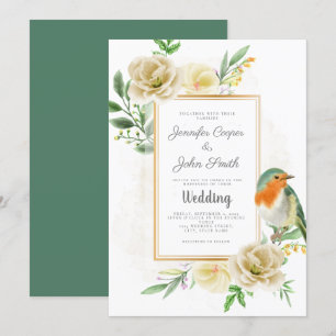 Elegant Watercolor Bird Floral Wedding  Invitation