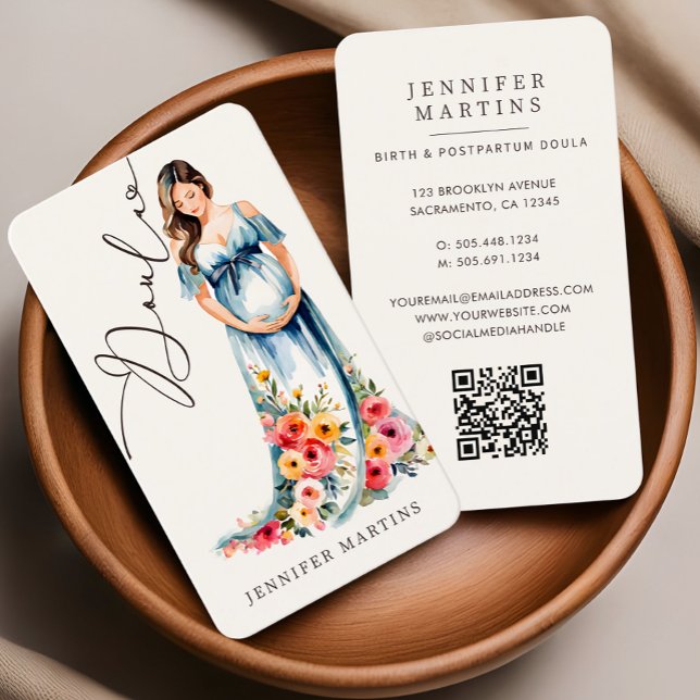 Elegant Watercolor  Birth & Postpartum Doula Business Card (Creator Uploaded)