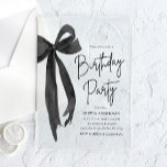 Elegant Watercolor Black Bow Birthday Party Acrylic Invitations<br><div class="desc">Celebrate in style with this Modern Adult Elegant Watercolor Birthday Party Invitation, featuring a trendy black bow ribbon design for a chic coquette aesthetic. The soft watercolor background adds a touch of sophistication, making it perfect for stylish celebrations. This editable template allows you to personalize the details effortlessly. Ideal for...</div>