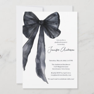 Elegant Watercolor Black Bow Graduation Party  Invitation
