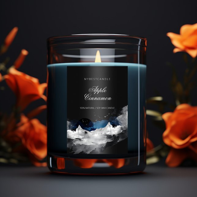 Elegant Watercolor Black Mountains candle Food Label (Creator Uploaded)