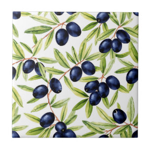 Elegant Watercolor Black Olives Seamless Pattern  Tile