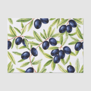 Elegant Watercolor Black Olives Seamless Pattern Tissue Paper