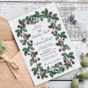Elegant Watercolor Blackberries Wedding Invitation