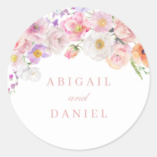 Elegant Watercolor Bloom Wedding Classic Round Sticker