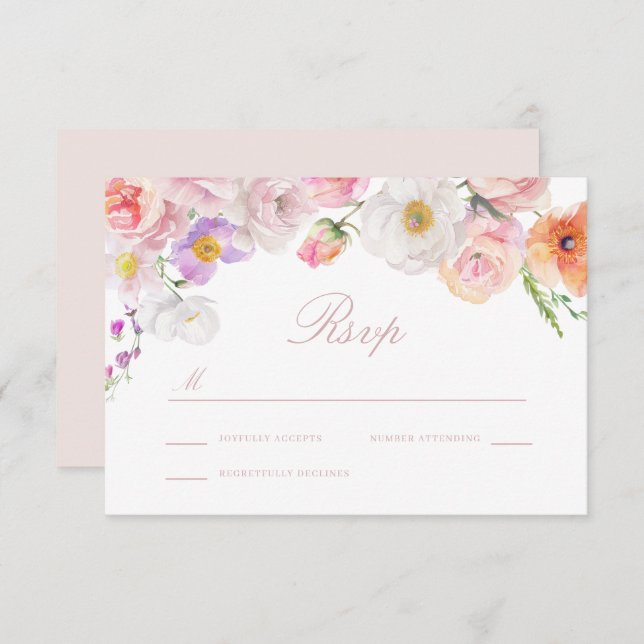 Elegant Watercolor Bloom Wedding RSVP Card (Front/Back)