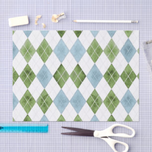 Elegant Watercolor Blue and green argyle golfer Tissue Paper