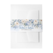 Elegant watercolor blue and ivory roses eucalyptus