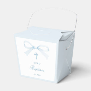 Elegant Watercolor Blue Bow Baptism Take Out Favor Box