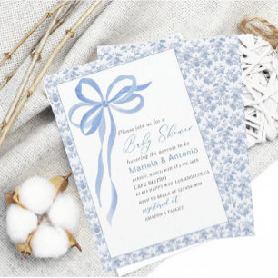 Elegant Watercolor Blue Bow Boy Baby Shower Invitation