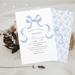 Elegant  Watercolor Blue Bow Boy Baby Shower Invitation