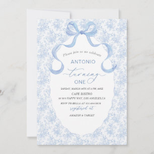 Elegant  Watercolor Blue Bow Boy Baby Shower Invitation