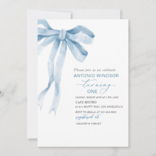 Elegant Watercolor Blue Bow Boy Baby Shower Invitation
