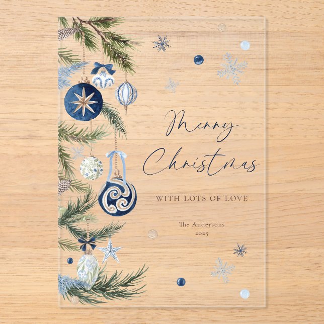 Elegant Watercolor Blue Christmas Ornament Acrylic Invitations (Front)