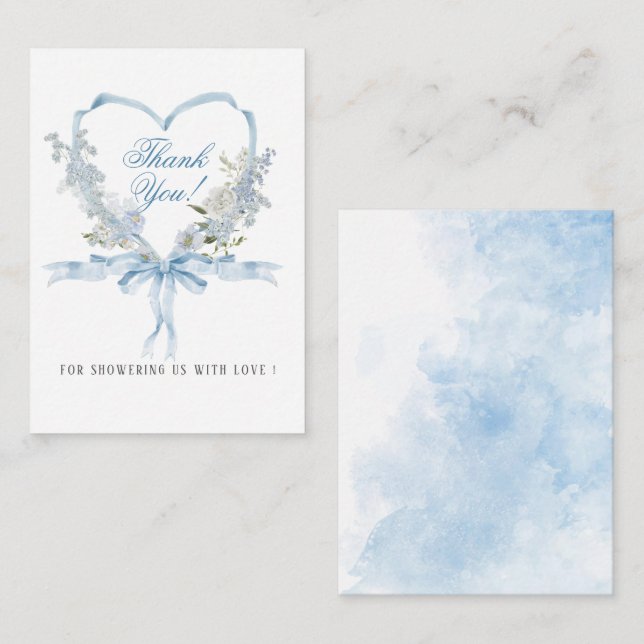 Elegant Watercolor Blue Crests FowerFlat Note Card (Front/Back)