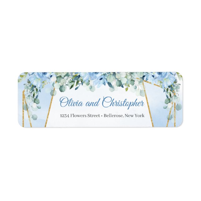 Elegant watercolor blue floral greenery and gold (Front)
