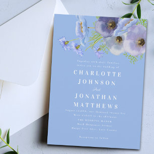 Elegant Watercolor Blue Floral Wedding Invitation