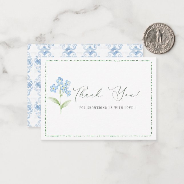 Elegant Watercolor Blue flowers Baby shower Card (Front/Back In Situ)