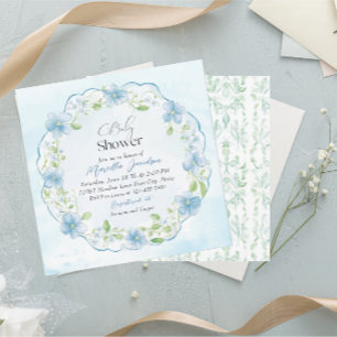Elegant Watercolor Blue Flowers Baby Shower Invitation