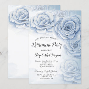 Elegant Watercolor Blue Flowers Retirement Invitation