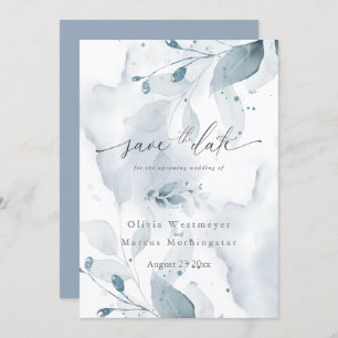 Elegant Watercolor Blue Foliage Save the Date  Invitation