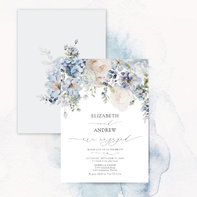 Elegant Watercolor Blue Garden Engagement Invitation (Creator Uploaded)