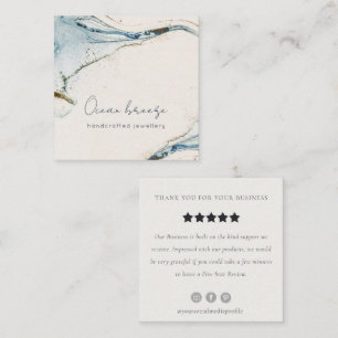 Elegant Watercolor Blue Gold Beachy Review Request Square Business Card