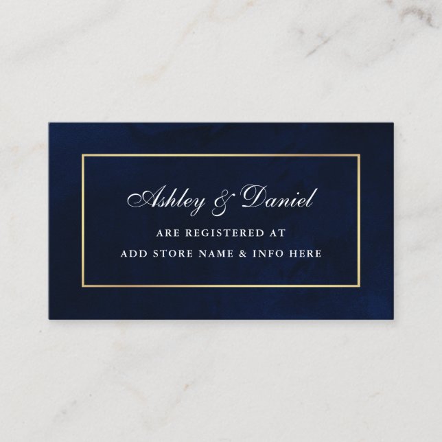 Elegant Watercolor Blue Gold Wedding Registry Enclosure Card (Front)