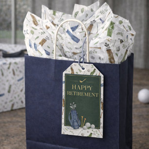 Elegant Watercolor Blue Green Golf Theme Retirment Gift Tags