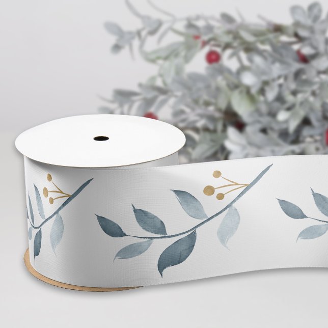 Elegant Watercolor Blue Greenery Satin Ribbon (Creator Uploaded)