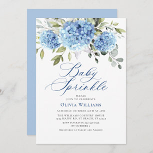 Elegant Watercolor Blue Hydrangea Baby Sprinkle Invitation