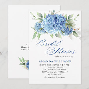 Elegant Watercolor Blue Hydrangea BRIDAL SHOWER Invitation