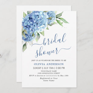Elegant Watercolor Blue Hydrangea BRIDAL SHOWER Invitation