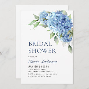Elegant Watercolor Blue Hydrangea BRIDAL SHOWER Invitation