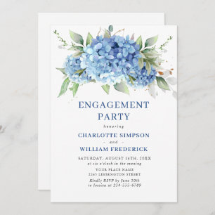 Elegant Watercolor Blue Hydrangea ENGAGEMENT PARTY Invitation