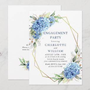 Elegant Watercolor Blue Hydrangea ENGAGEMENT PARTY Invitation