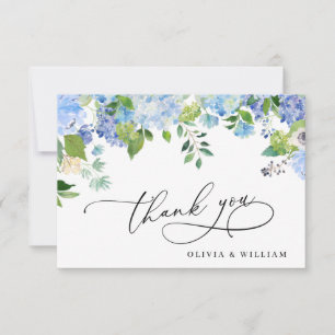 Elegant Watercolor Blue Hydrangea Floral Thank You Card