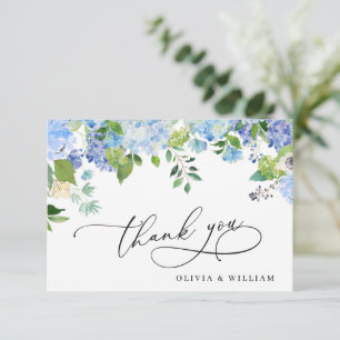 Elegant Watercolor Blue Hydrangea Floral Thank You Card