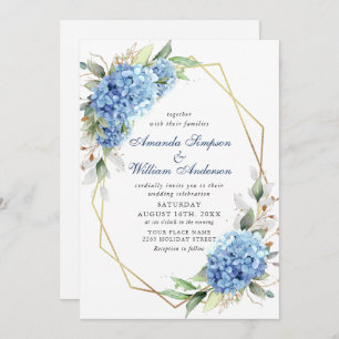 Elegant Watercolor Blue Hydrangea Floral Wedding Invitation